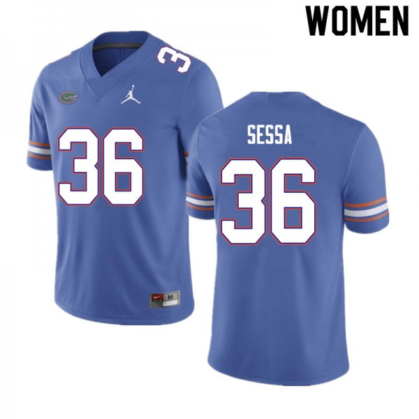 Women #36 Zack Sessa Florida Gators College Football Jersey Blue